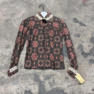 Vintage Film Costume 40s 50s Does Victorian Antique Style Black Blouse XS